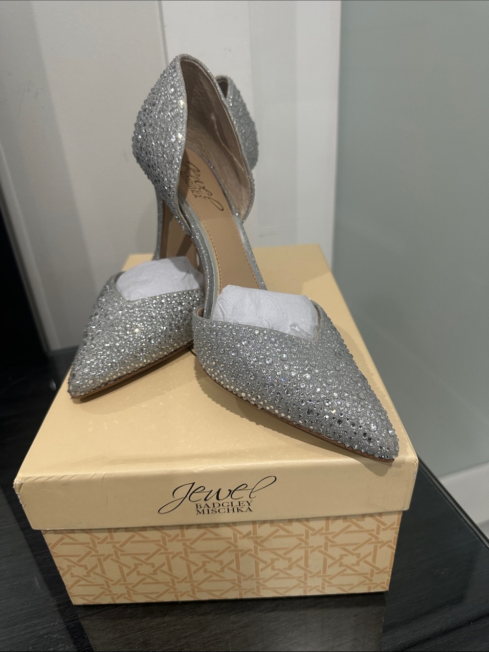 Jewel Badgley Mischka Silver Crystal D'Orsay Heels